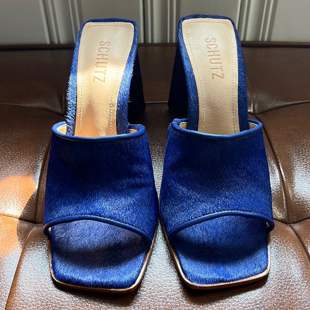 Schutz electric blue genuine calf hair